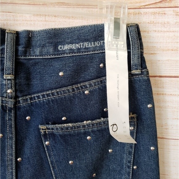 Current Elliot Vintage Cropped Night Rider Studded High Rise Slim Jeans - Picture 7 of 11